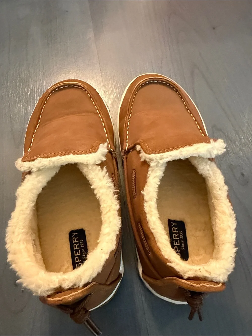 Sperry Tan Brown Faux-Shearling Slip-On Moccasins for Kids